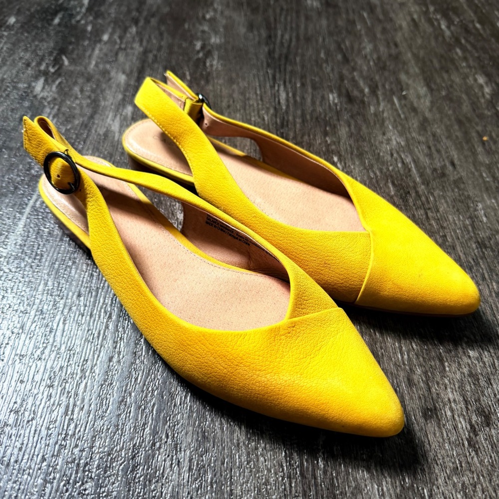 Caslon Slingback Flats Women 7.5 Mustard Yellow Pointed Toe Buckle Low Heel